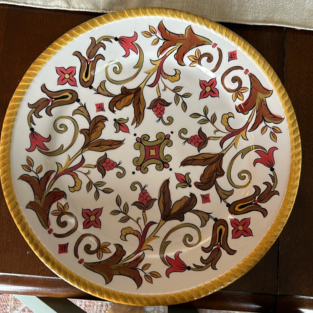 Set of 2 Pier 1 Oralia Earthenware Dinner Plate Embossed Rope Edge Scrolls  11.5